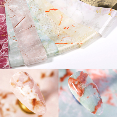 极速1 Box Marble Design Foils Nail Set Transfer Sticker Kit