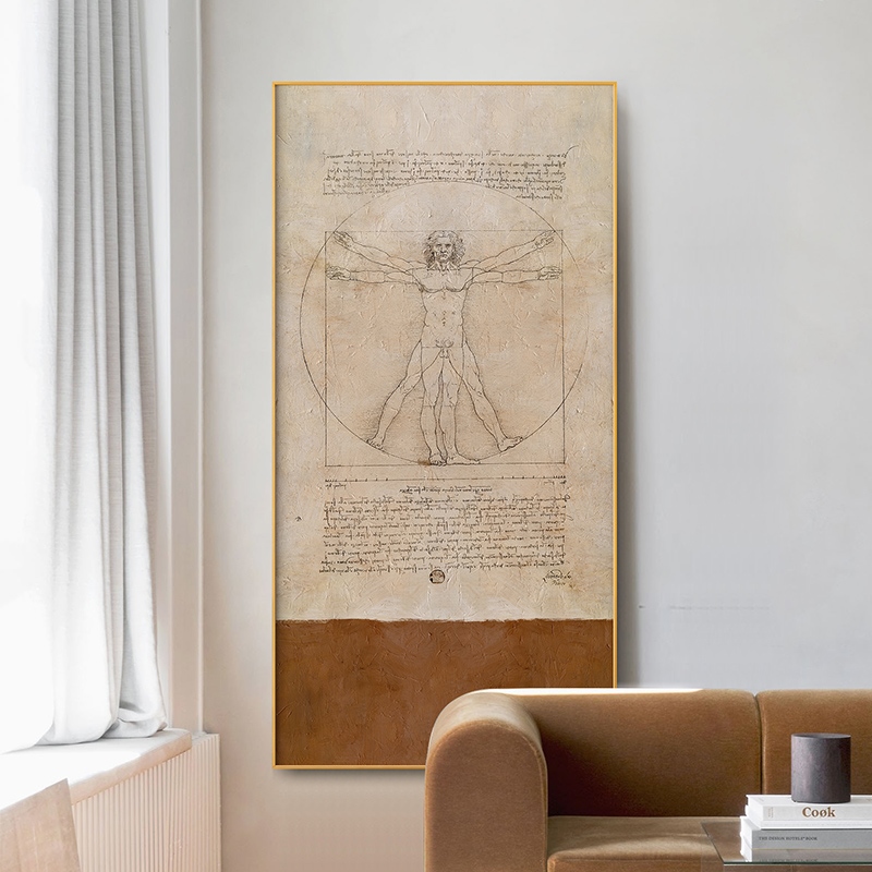 定做入户北欧玄关装饰画达芬奇手稿竖版简约壁画挂画书房英文过道图片