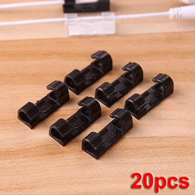 20Pcs Self Stick Wire Cable Cord Clips Clamp Table Wall Tidy