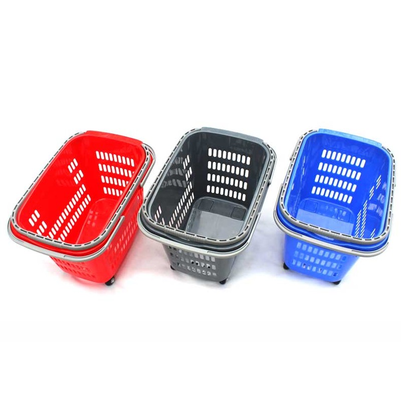 加大定制四轮拉杆购物篮筐超市商场塑料筐便利店KTV手提篮购物车