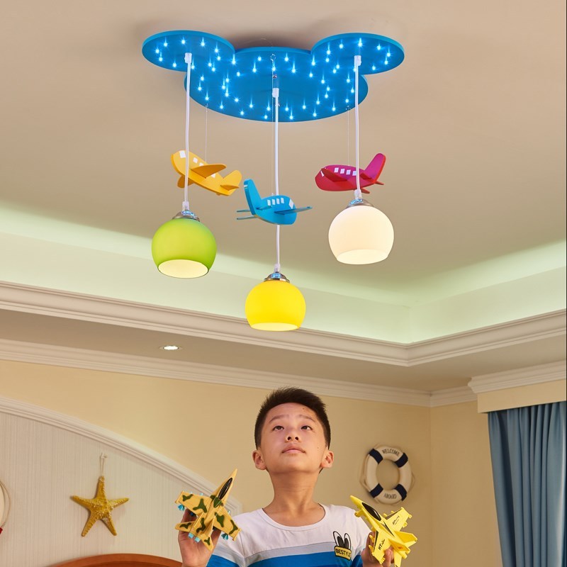 Wooden Bear Head Kids Room Pendant Lamps Cute Airplane