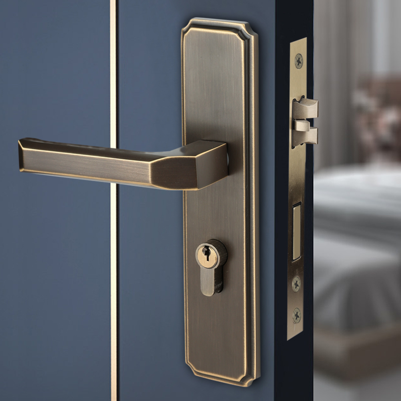 全铜室内静音房间卧室木门锁现代轻奢简约北欧双开子母大门锁套餐