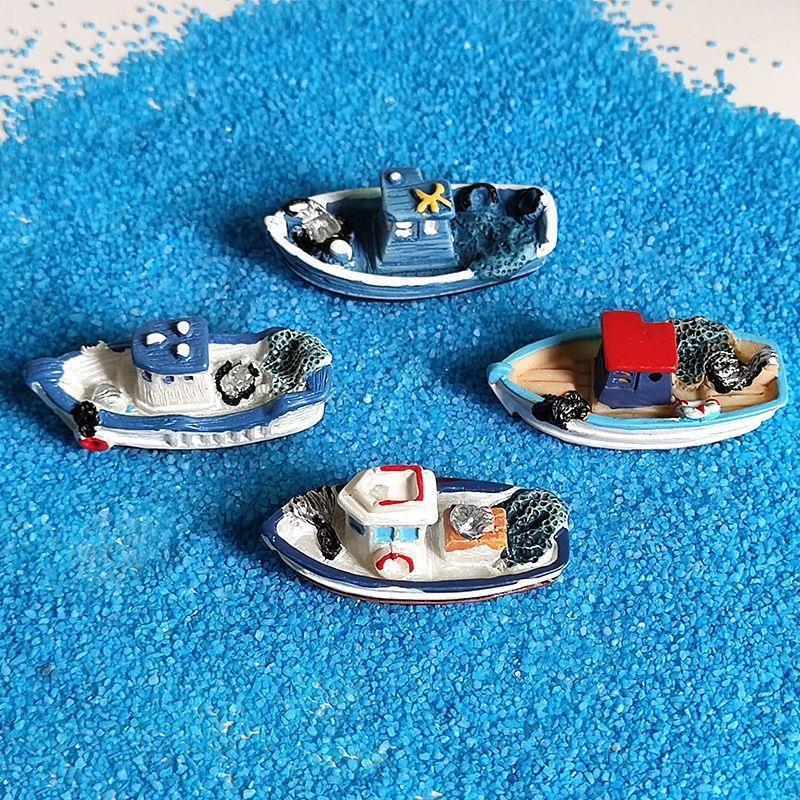 地中海蓝色小船渔船货船工艺船微景观造景小摆件沙滩鱼缸装饰品