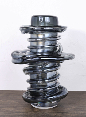 现代简约欧式轻奢炫彩螺旋玻璃花器花瓶摆件样板房售楼处软装饰品