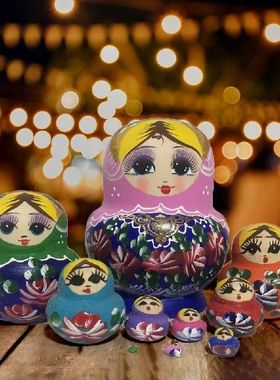 Layers Russian Nesting Dolls Matryoshka Wooden Hand