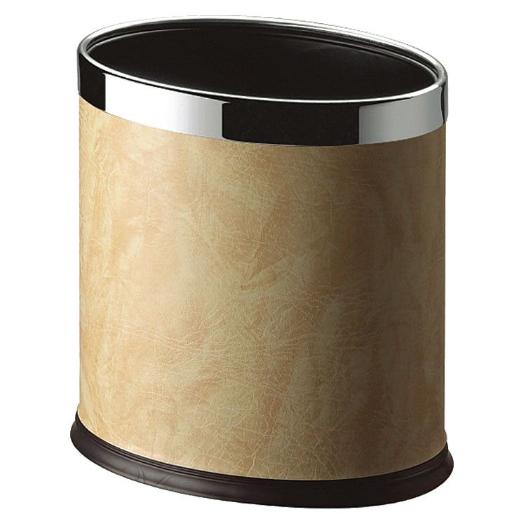 GPX-45B无盖家用酒店化妆室房间黑色皮革垃圾筒椭圆形双层房间桶