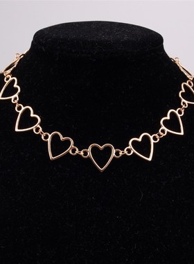 Independent Gothic Metal Hollow Connecting Heart Neck Chain
