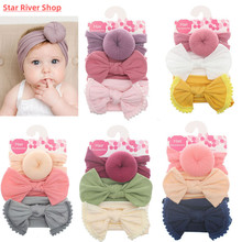 3Pcs/Set Solid Color Soft Nylon Elastic Baby Headband Bows K