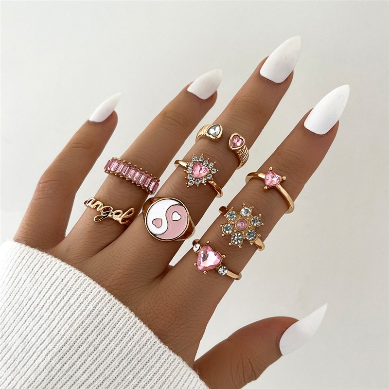 Aprilwell 6-8 Pcs Cute Metal Gold Heart Rings Set for Women