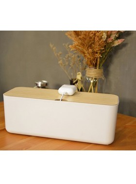 Cable Management Box, 11x4x4.5, Wood Lid, Cord Org