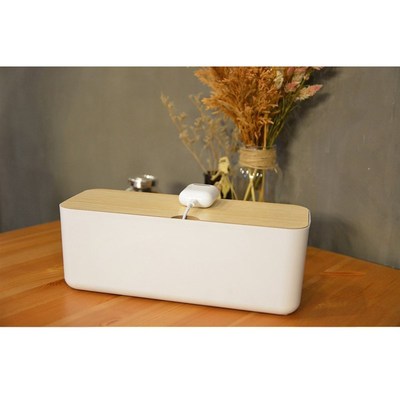 Cable Management Box, 11x4x4.5, Wood Lid, Cord Org