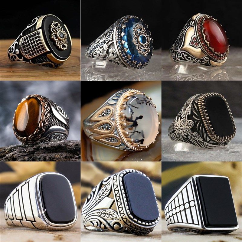 Retro Handmade Turkish Ring For Men Vintage Double Swords Bl