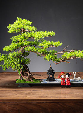 新中式创意摆件仿真迎客松真树景观电视柜玄关客厅酒柜装饰品造景