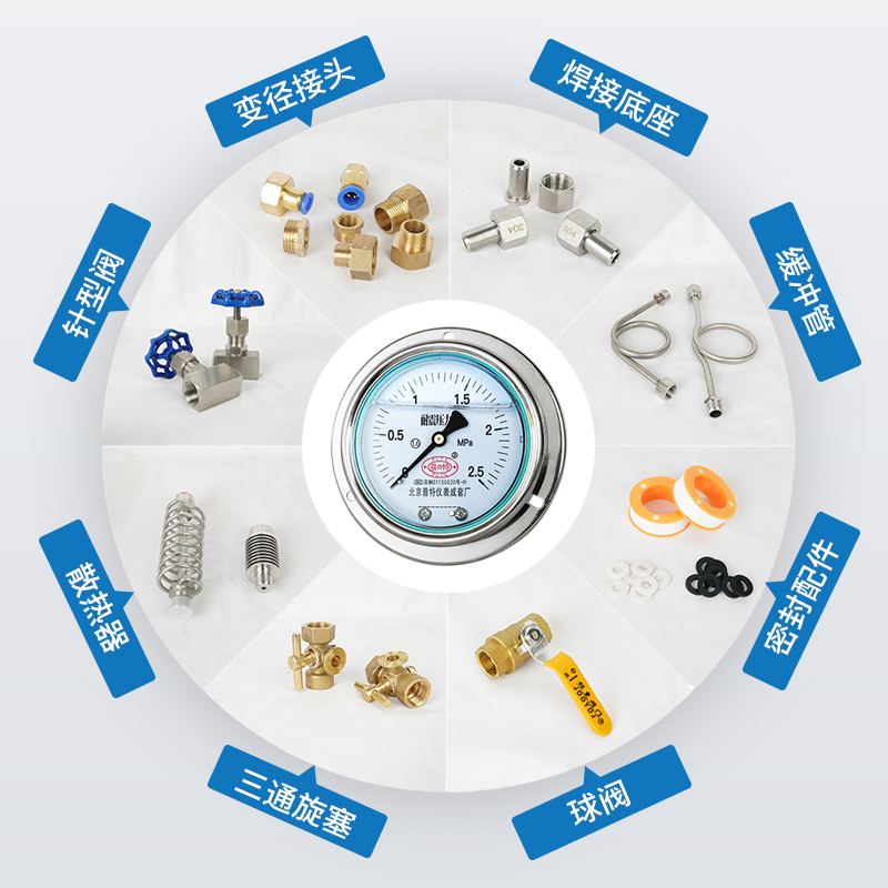 YN-100BF/ZT不锈钢耐震压力表轴向带边抗震全304材质油压液压防冻
