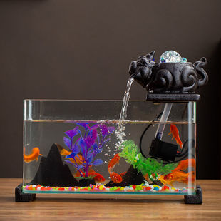 魚缸小型家用假山瀑布水循環電視柜客廳小金魚缸造景桌面養魚盆