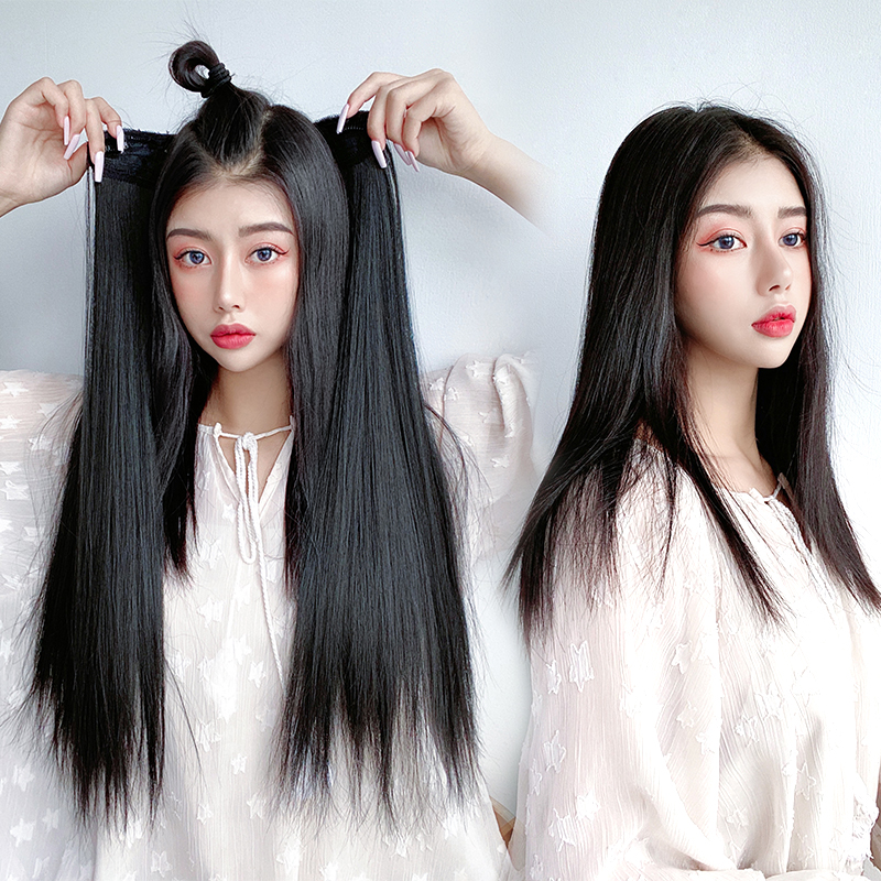 假发片一片式女长直发 仿真无痕接发片 黑长直增发量蓬松隐形贴片
