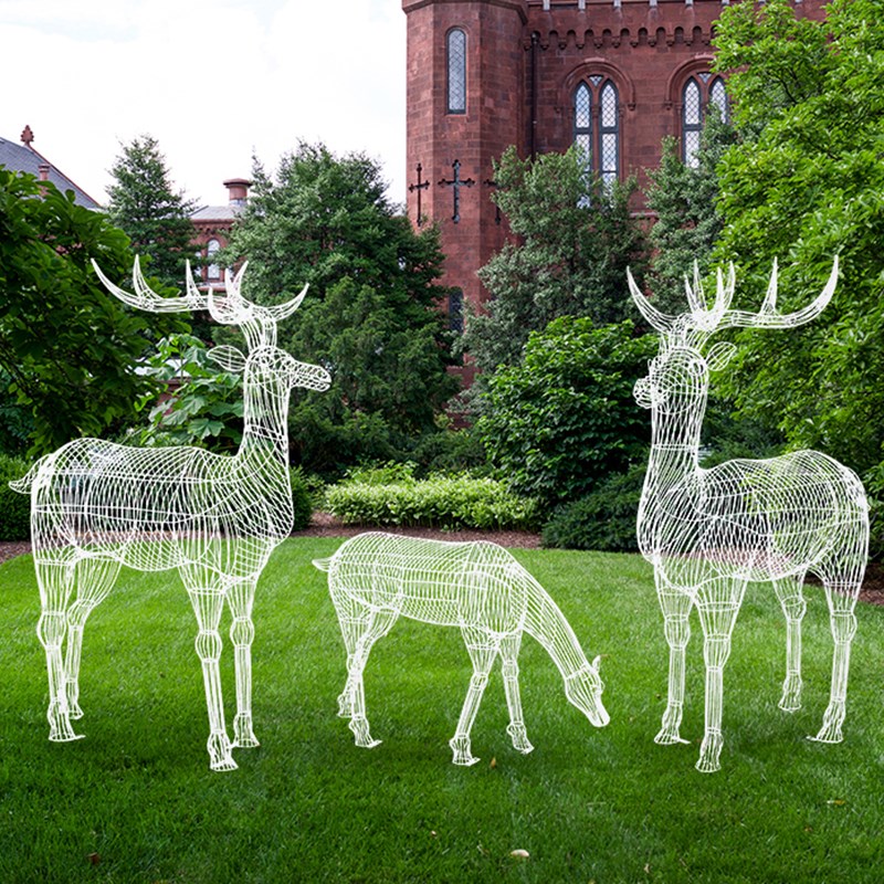 户外花园林创意镂空梅花鹿铁艺不锈钢丝景观装饰动物雕塑美陈摆件