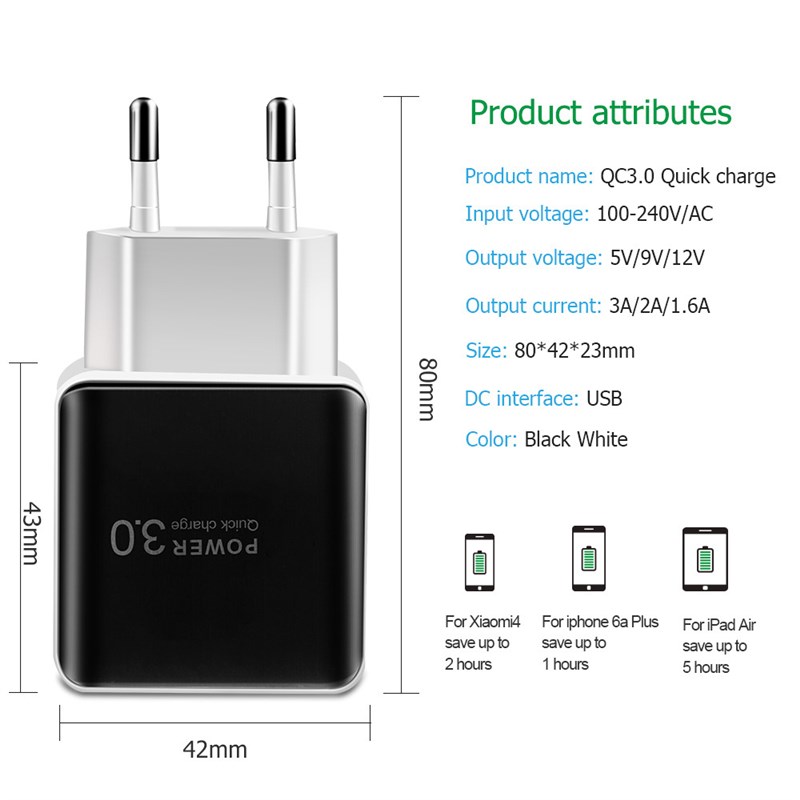 Quick Charge 3.0 4.0 USB Charger Universal 5V 3A Fast Chargi