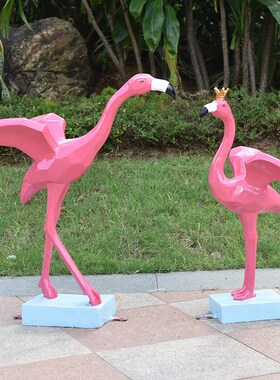 户外仿真火烈鸟摆件几何动物雕塑商场美陈网红店橱窗装饰婚庆摄影