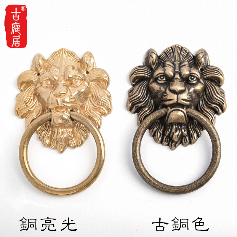 老式实木大门环兽头铜拉手古建别墅户外狮子头拉环把手仿古门装饰
