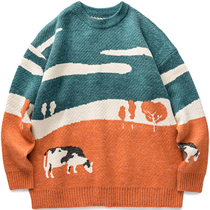 2021 Men Cows Vintage Winter Warm Daily Knitwear Pullover Ma