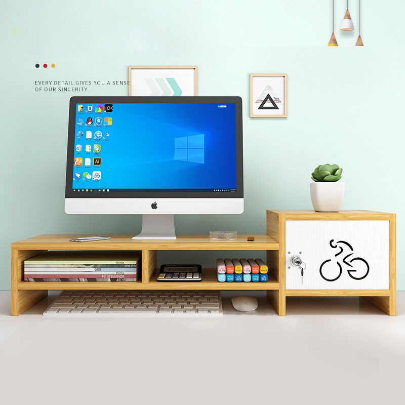 万事佳电脑萤幕屏架底座键盘擡加高桌面置物整理收纳盒樱木色05