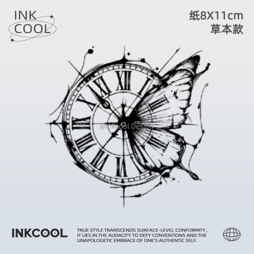 INKCOOL 时钟蝴蝶纹身贴演唱会派对个性防水持久草本纹身贴IK055