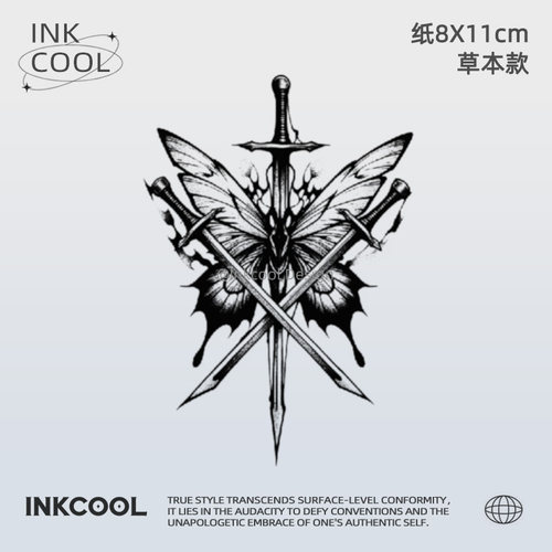 INKCOOL 蝶剑图纹身贴防水逼真保持久草本酷炫纹身贴IK032