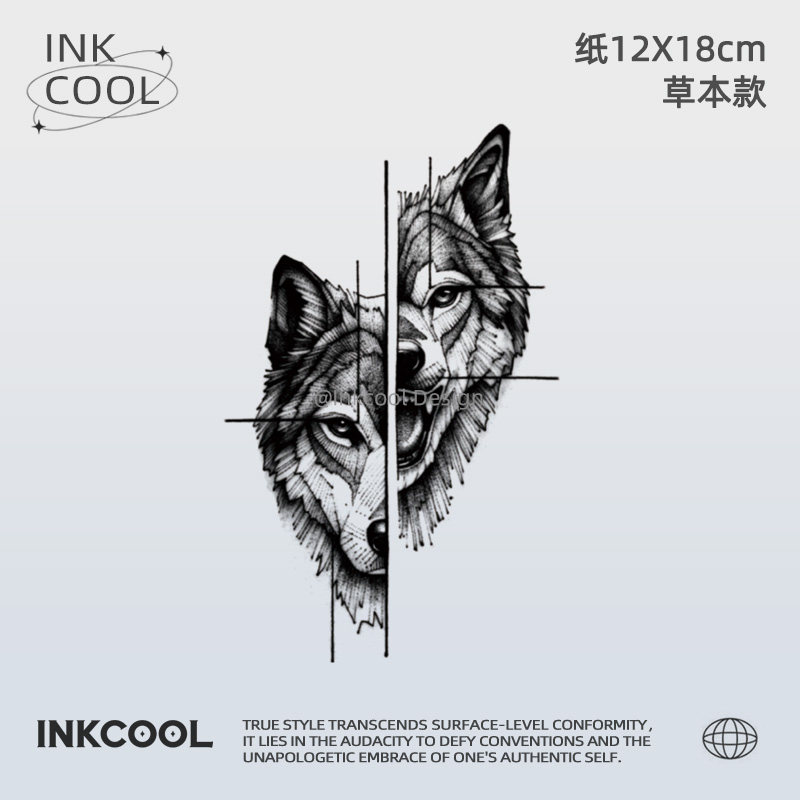 INKCOOL 裂影狼纹身贴逼真刺青防水持久植物草本纹身贴IK122