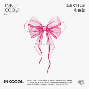 INKCOOL 防水持久彩色蝴蝶结纹身贴IC074 轻纱结纹身贴2025新款