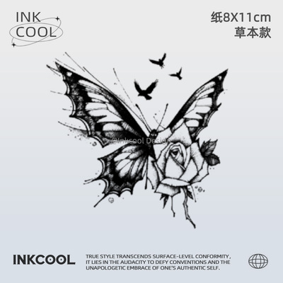 INKCOOL 玫瑰蝶纹身贴ins风夏日原创蝴蝶防水持久草本纹身贴IK011