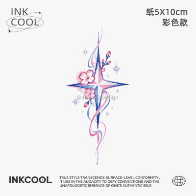 INKCOOL 樱花星纹身贴防水持久国风水墨彩色纹身贴男女IC129