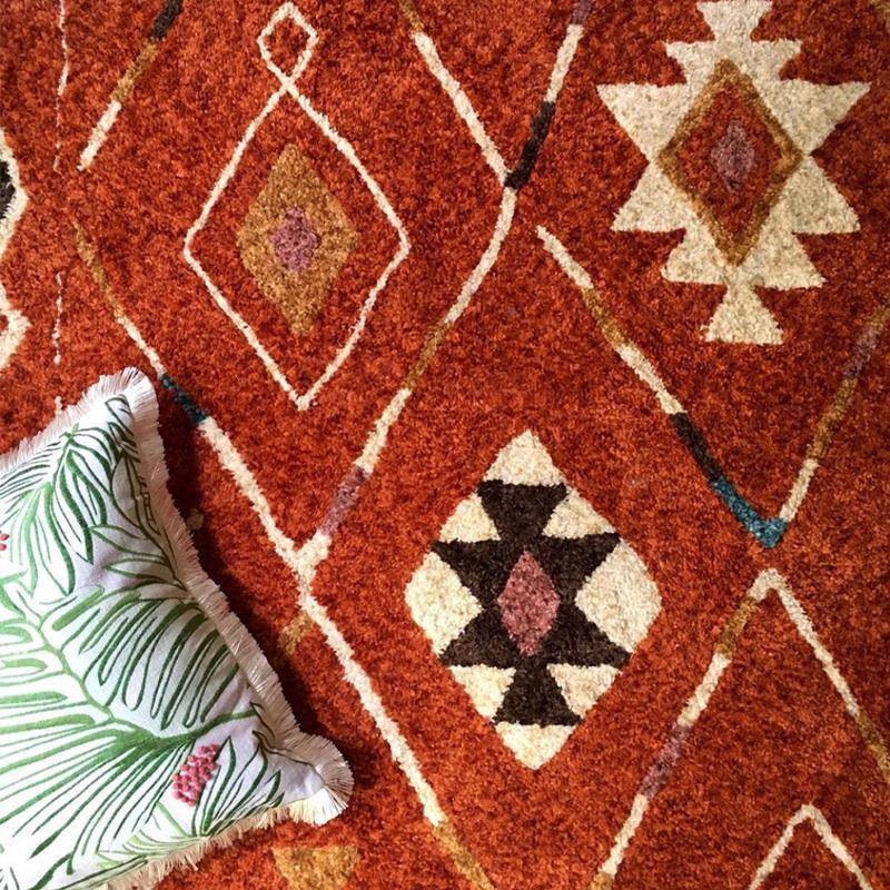 式客厅地复古色美摩洛哥客厅毯茶几红毯加厚卧室F76TH596床边毯