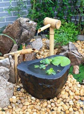 日式石水钵石盆石灯笼禅意庭墅院景观造景装别庭饰YAOY1005院滴水