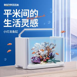 百因美释鱼小灯龙桌面小鱼缸小型客厅家用艺术茶台工位小鱼缸超白