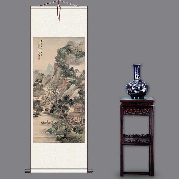 画横幅挂画源远流长办公室挂画画国画丝绸卷轴画定制