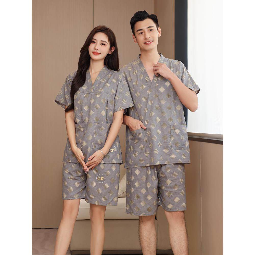 芈竹 纯棉汗蒸服女大码胸部双层足疗睡衣按摩洗浴中心男款浴衣