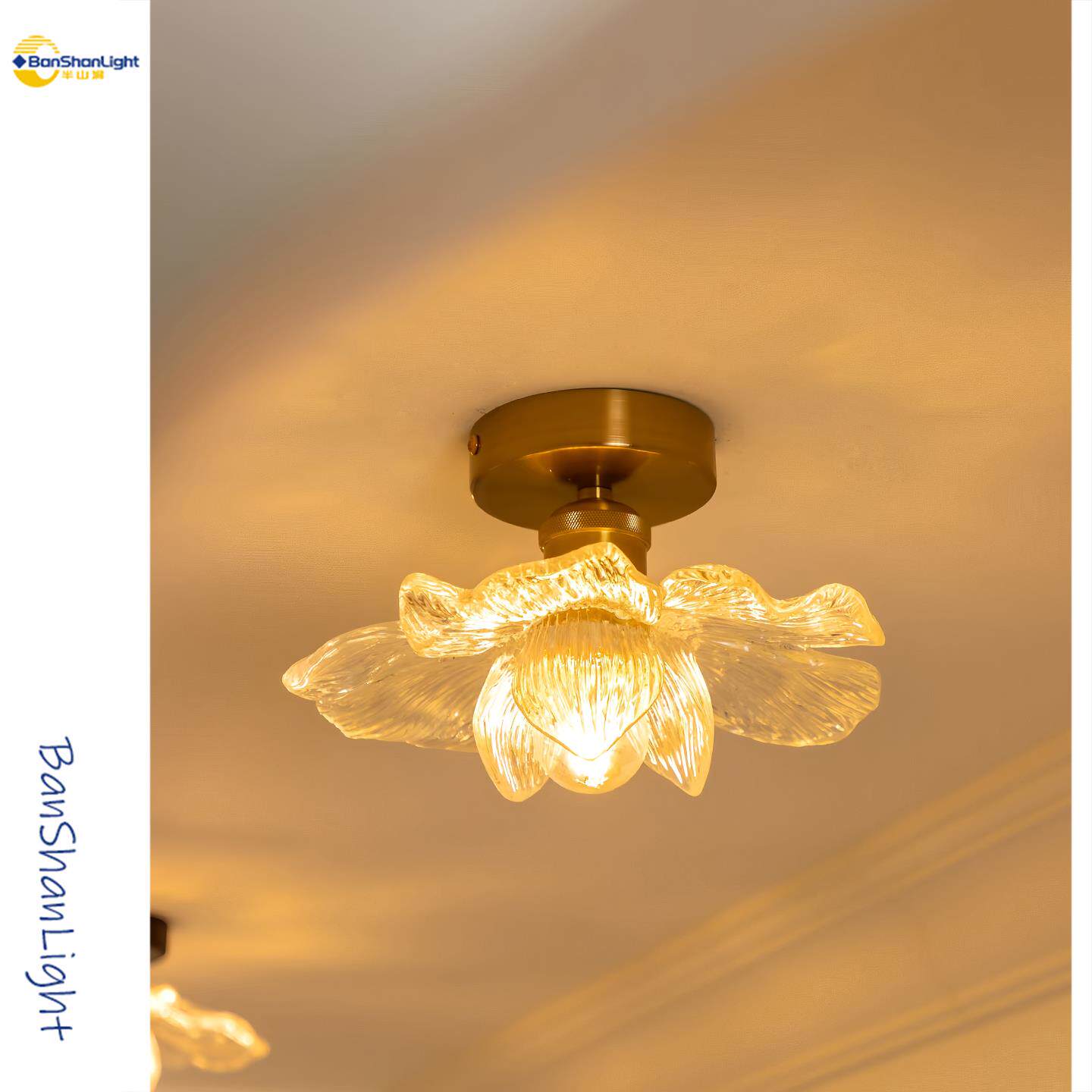 中古走廊过道法式覆古风轻奢树脂创意莲花入户玄关衣帽间吸顶灯