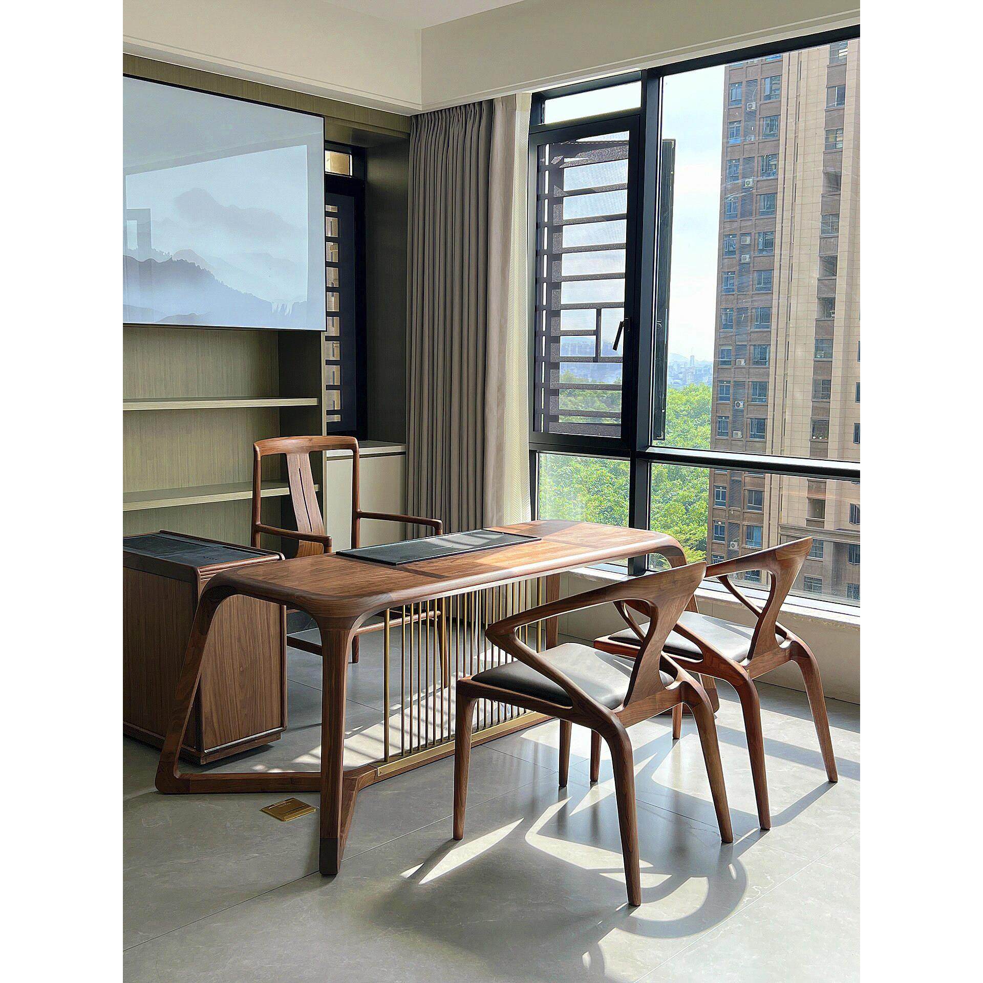 阳台北美黑胡桃木新中式茶桌现代休闲家用茶室工作室功夫泡茶台