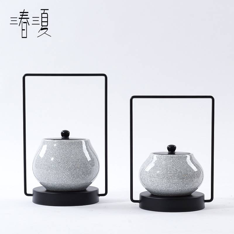 新中式冰裂纹陶瓷摆饰禅意客厅玄关装饰品样品屋展示中心别墅酒柜