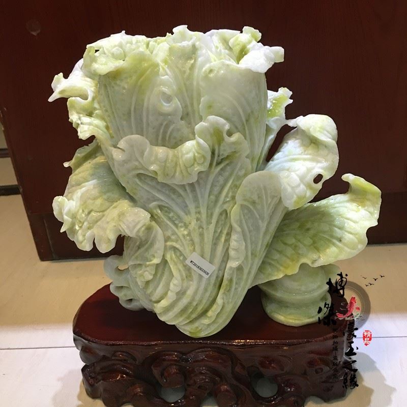天然岫玉白菜摆件岫岩玉原石手工雕刻乔迁新居中式客厅家居装饰品