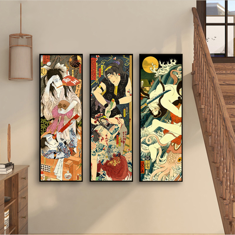 日式餐厅料店装饰画浮世绘日料火锅店挂画竖版玄关背景墙面饭店壁