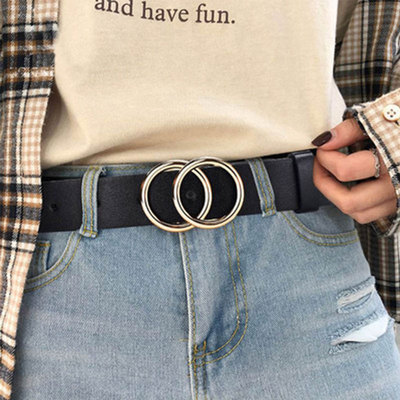 好货Double round buckle womens leisure belt for various occ