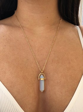 新品Hot sale Hexagonal Column Quartz Necklaces Pendants Fash