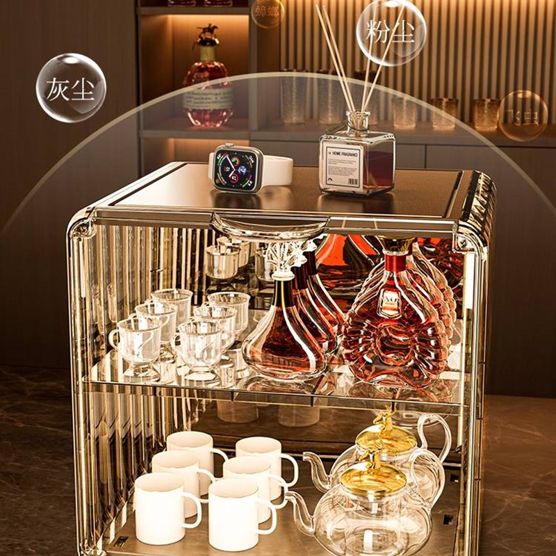 厨房水杯置物架子咖啡杯茶杯防尘收纳盒大厅桌面透明多层放杯子柜