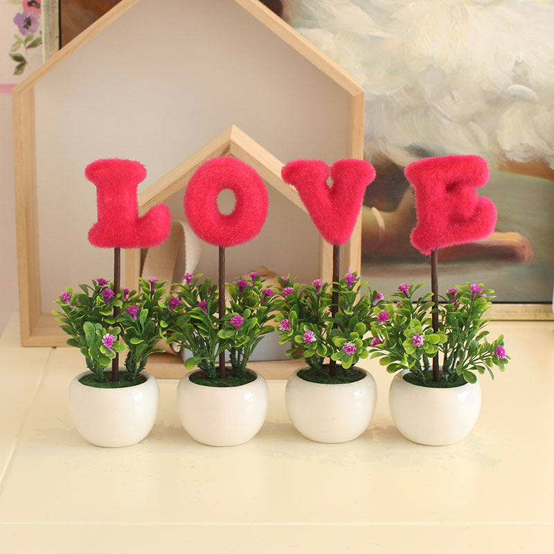 极速love仿真植物小盆栽创意家居摆设客厅书桌电视柜迷你装饰假花