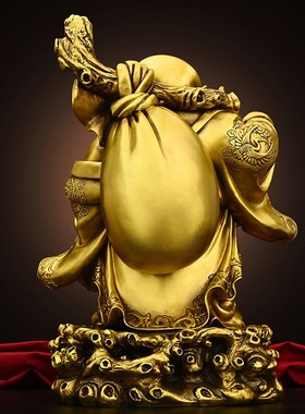 黄铜大肚弥勒佛笑佛摆件布袋和尚全铜佛公铜像居家客厅书房供奉