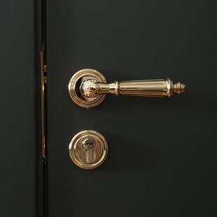 INDOORS法式简欧金色黄铜房门锁纯铜静音家用卫生间通道锁门把手