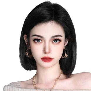 假发女短发一刀切波波头全头套中分八字刘海彷真发全真人发假发套