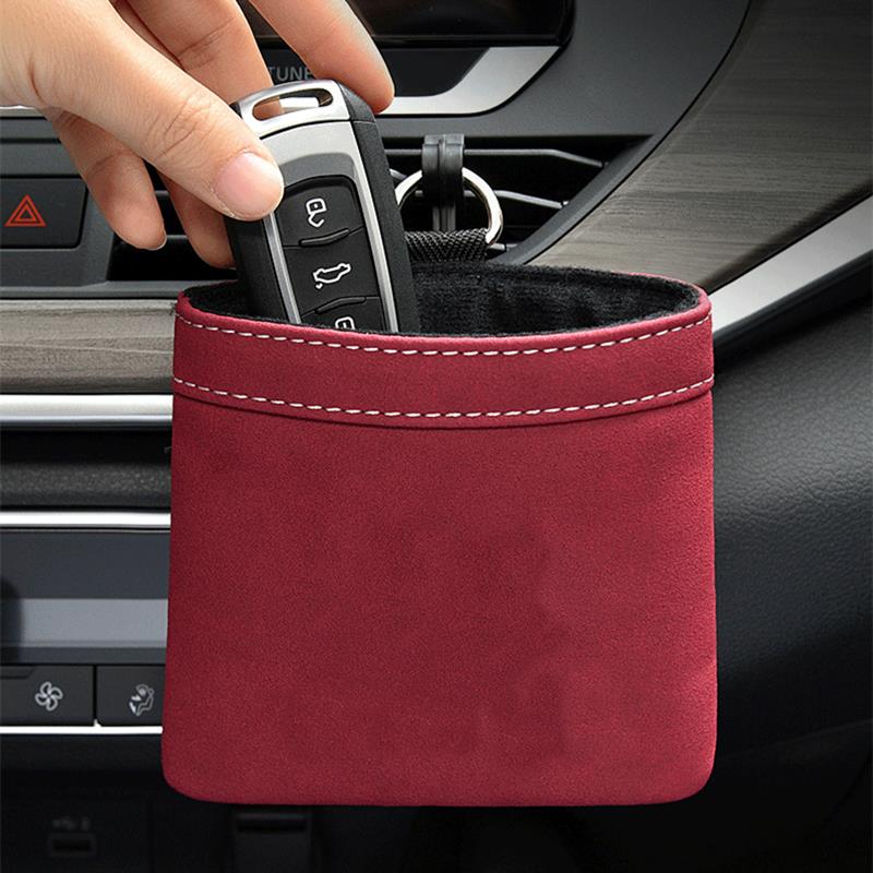 翻毛皮车载收纳挂袋汽车出风口置物袋车内sim卡片储物袋盒汽车用